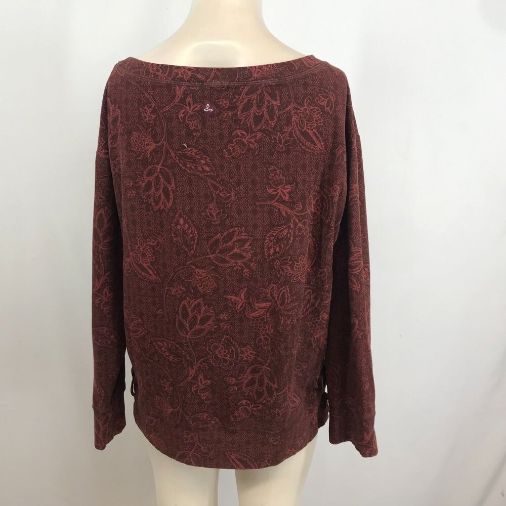 PRANA - WOMEN'S LARGE - MAROON LONG SLEEVE ROUND NECK PULL-OVER TOP SHIRT - Picture 4 of 6